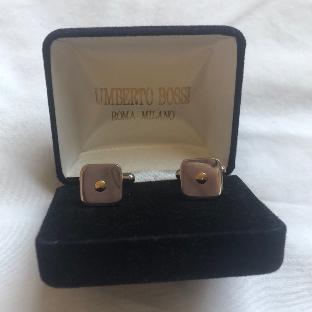 Stainless Steel and 18K Gold Cuff Links